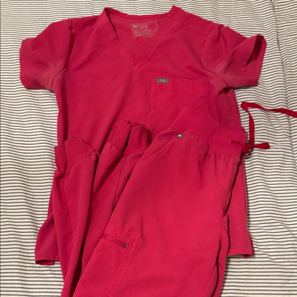 Figs Hot Pink Scrub Top & Drawstring Pants